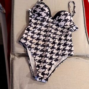 Houndstooth One-Piece Swimsuit Shein